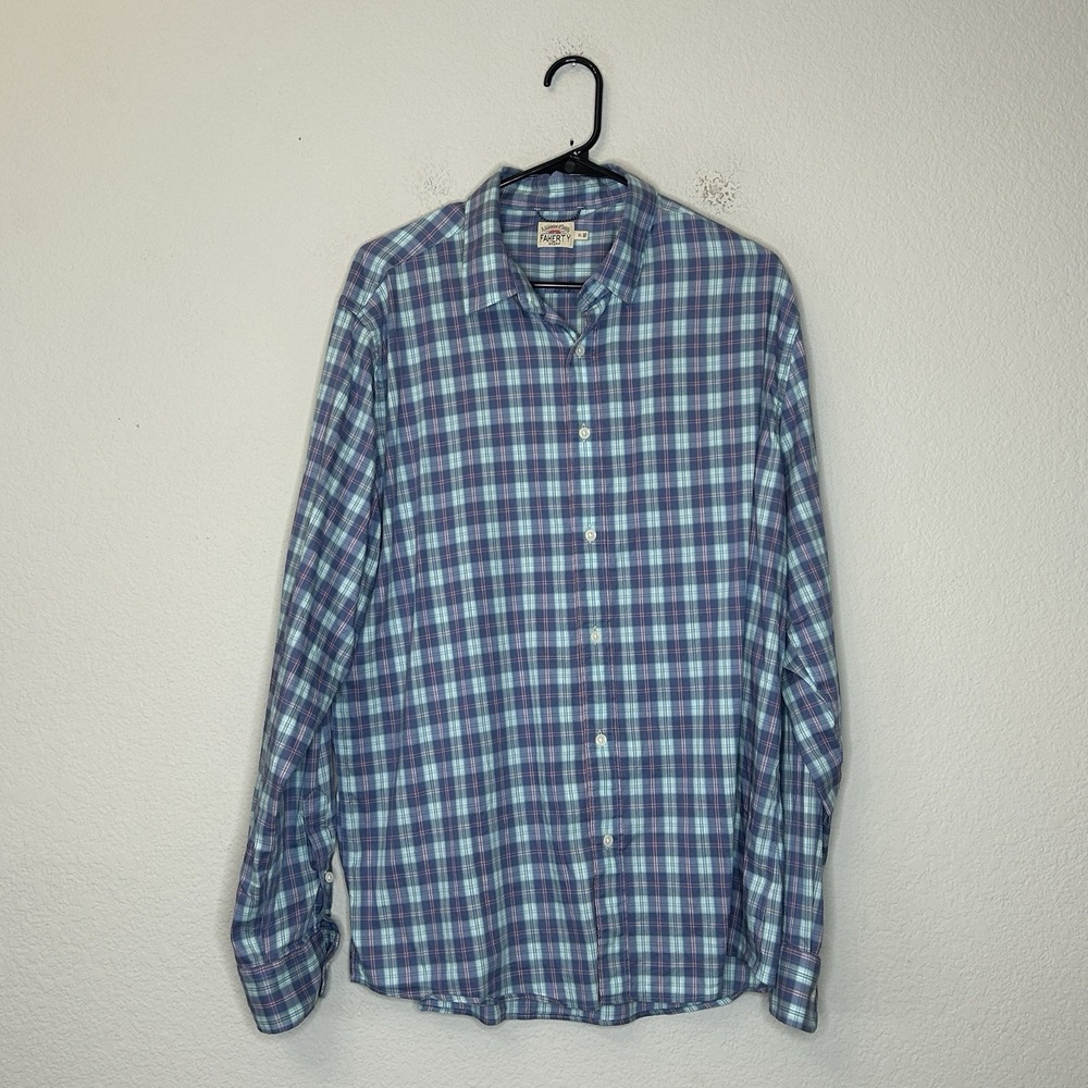 Faherty Movement Shirt Mens XL Blue Plaid Button Up Long Sleeve Stretch